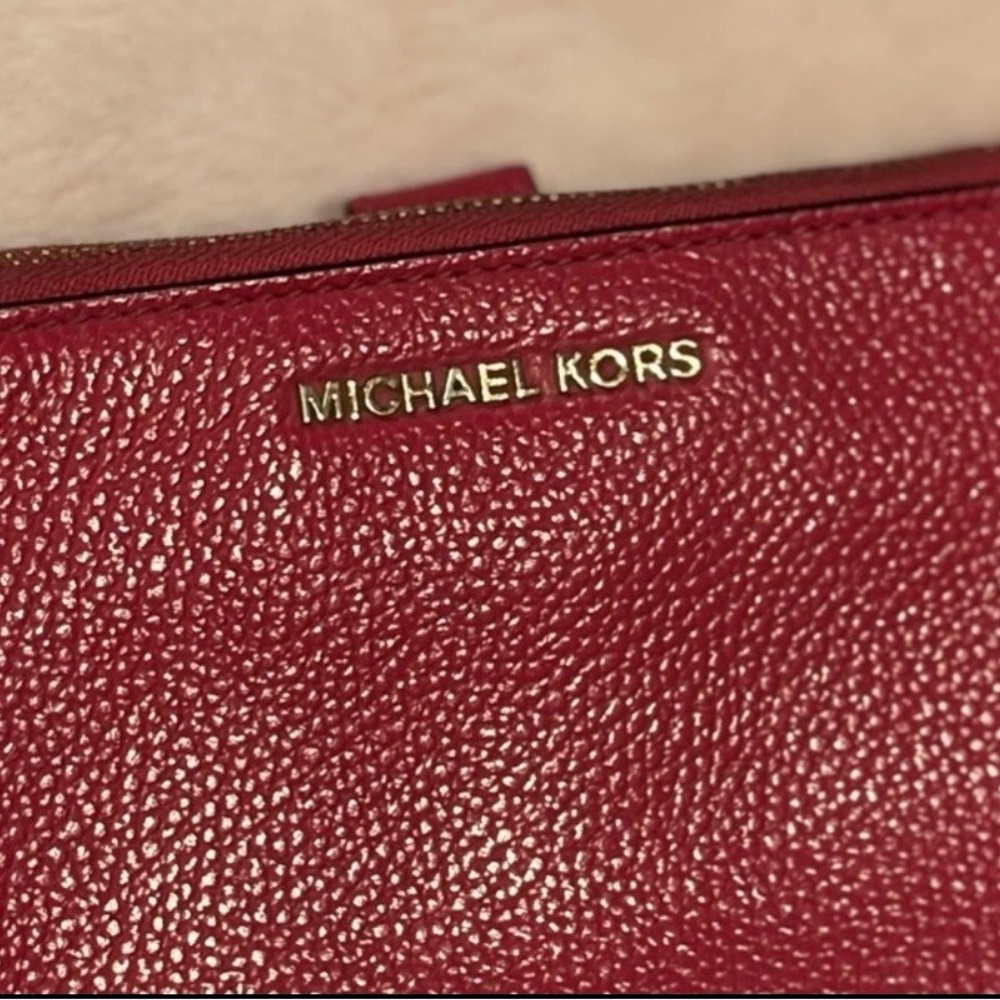 Michael Kors Leather Jet Set Double Zip Bifold Wallet Wristlet Bright Pink - Picture 3 of 16